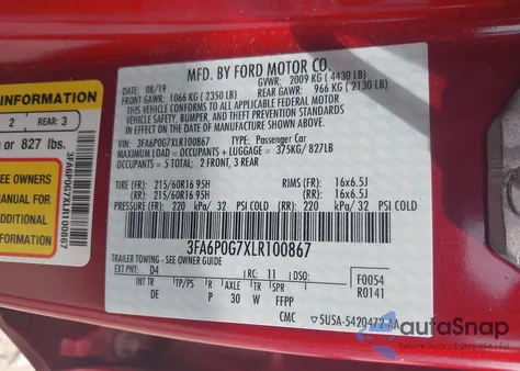 2020 Ford Fusion S from USA, damaged, VIN 3FA6P0G7XLR100867
